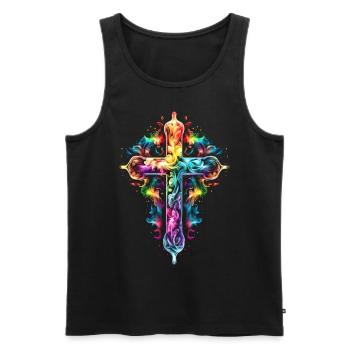 Arc-en-ciel, Croix, Christianisme, Foi, Amour - Débardeur bio Premium Homme - noir - Devant - Michal (187cm)