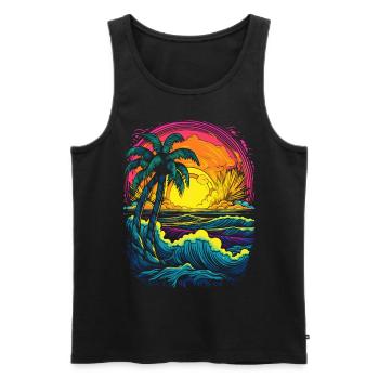 Plage, Lever du soleil, Coucher de soleil Palmiers de mer - Débardeur bio Premium Homme - noir - Devant - AI Model Male 178 light (178cm)