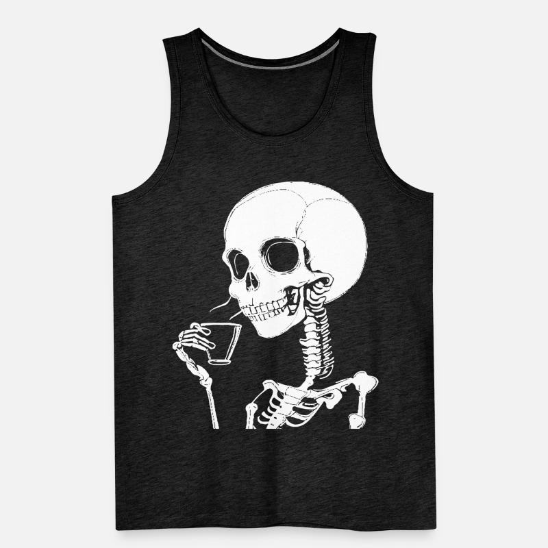 Sarcastic Funny Skeleton Drinking Espresso Coffee Men's Premium Organic Tank Top