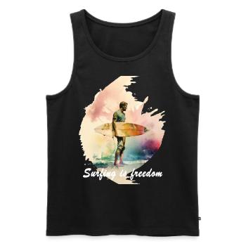 Ein Surfer mit Spruch im Watercolor Style - Männer Premium Bio Tank Top - Schwarz - Vorne - AI Model Male 178 light (178cm)