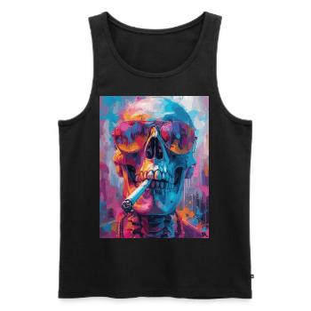 Smoking Skull, Totenkopf mit Zigarette - Männer Premium Bio Tank Top - Schwarz - Vorne - Michal (187cm)