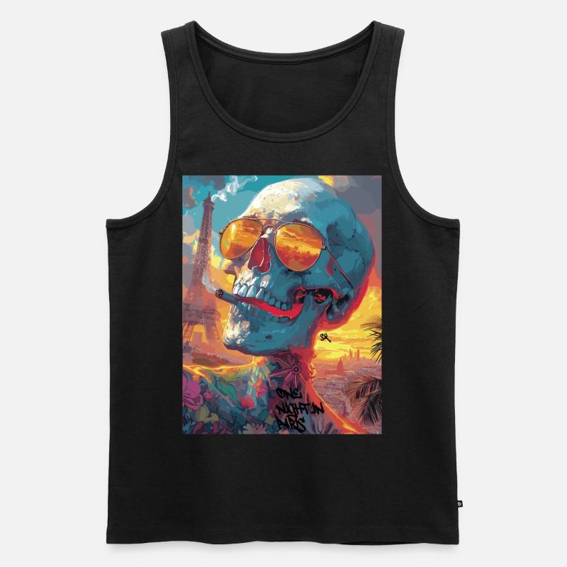 Smoking Skull, Totenkopf mit Zigarette - Männer Premium Bio Tank Top - Schwarz