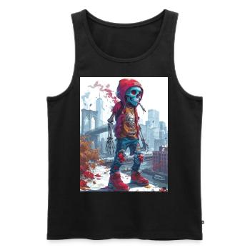 Smoking Skull, Totenkopf mit Zigarette - Männer Premium Bio Tank Top - Schwarz - Vorne - AI Model Male 178 light (178cm)