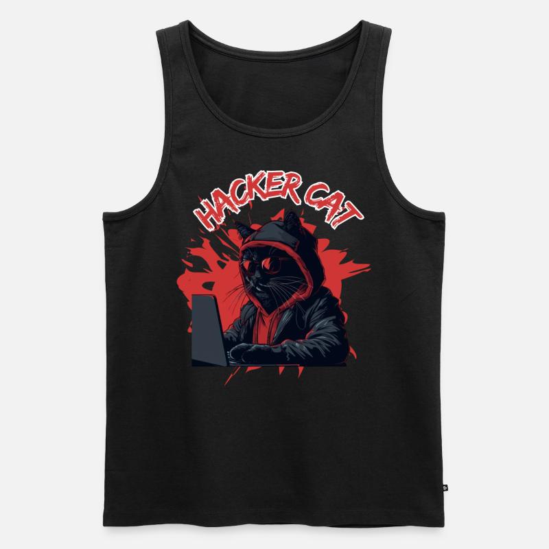 Hacker Cat 😻 - Männer Premium Bio Tank Top - Schwarz
