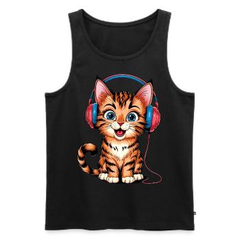 Casque chaton - Débardeur bio Premium Homme - noir - Devant - Michal (187cm)