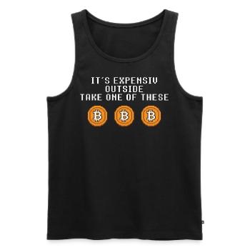 C’est cher à l’extérieur - Pixel Bitcoin Parody - Débardeur bio Premium Homme - noir - Devant - AI Model Male 178 light (178cm)