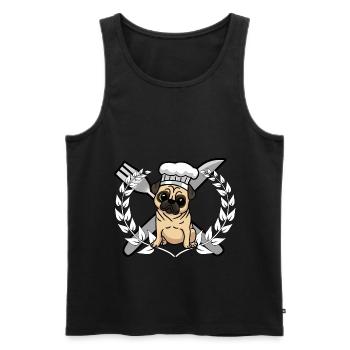 Pug Dog Cuisine Cuisine Chef Gastronomique - Débardeur bio Premium Homme - noir - Devant - AI Model Male 178 light (178cm)