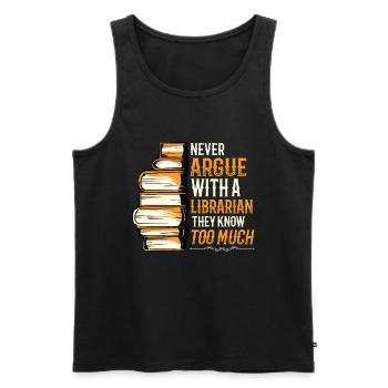 Streite niemals mit einer Bibliothekarin. - Männer Premium Bio Tank Top - Schwarz - Vorne - AI Model Male 178 light (178cm)