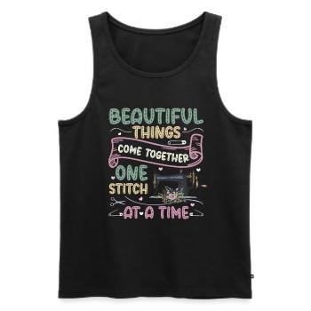 Ein Stich nach dem anderen, Quilten, Nähen. - Männer Premium Bio Tank Top - Schwarz - Vorne - Michal (187cm)
