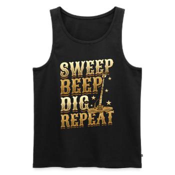 Sweep Beep Dig Repeat, treasure hunt metal. - Men's Premium Organic Tank Top - black - Front - AI Model Male 178 light (178cm)