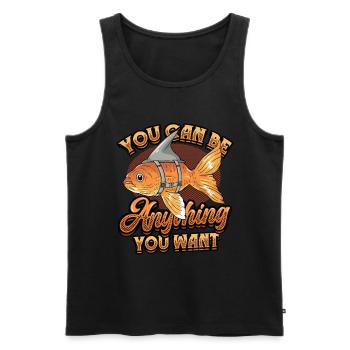 Goldfish Be A Shark, message de motivation. - Débardeur bio Premium Homme - noir - Devant - Michal (187cm)