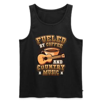 Von Kaffee Und Country-Musik angetrieben. - Männer Premium Bio Tank Top - Schwarz - Vorne - Michal (187cm)