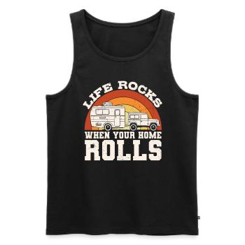Das Leben rockt, wenn Ihr Zuhause rollt - Männer Premium Bio Tank Top - Schwarz - Vorne - AI Model Male 178 light (178cm)