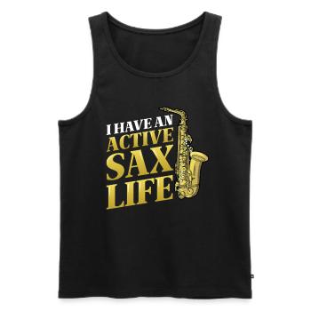J’ai une vie active de saxophone, le saxophone jazz. - Débardeur bio Premium Homme - noir - Devant - AI Model Male 178 light (178cm)