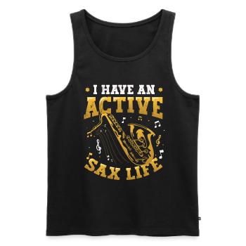 J’ai une vie active de saxophone, le saxophone jazz. - Débardeur bio Premium Homme - noir - Devant - AI Model Male 178 light (178cm)
