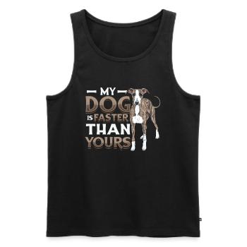 Mon chien est plus rapide que votre lévrier. - Débardeur bio Premium Homme - noir - Devant - AI Model Male 178 light (178cm)