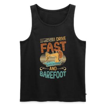 I drive fast and barefoot sewing machine Sewer - Men's Premium Organic Tank Top - black - Front - AI Model Male 178 light (178cm)