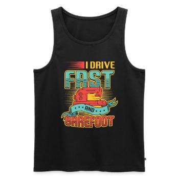 I drive fast and barefoot sewing machine Sewer - Men's Premium Organic Tank Top - black - Front - AI Model Male 178 light (178cm)