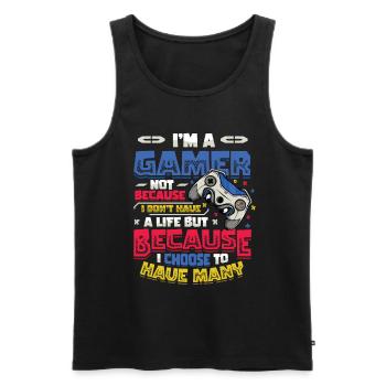 Gamers Have Many Lives Video Games Boys Play - Men's Premium Organic Tank Top - black - Front - AI Model Male 178 light (178cm)