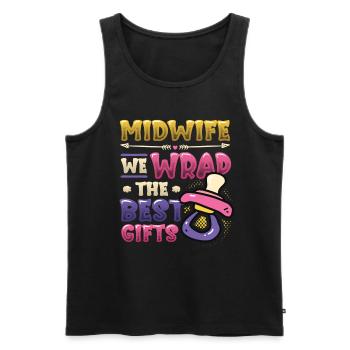 Hebamme Wir Verpacken Die Besten Geschenke - Männer Premium Bio Tank Top - Schwarz - Vorne - AI Model Male 178 light (178cm)