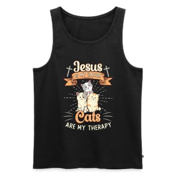 Jesus is my Savior, cats are my therapy - Men's Premium Organic Tank Top - black - Front - AI Model Male 178 light (178cm)