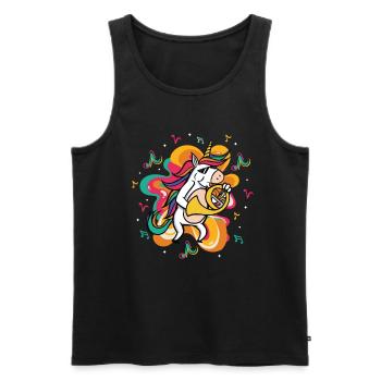 Licorne jouant Français cor - Débardeur bio Premium Homme - noir - Devant - Michal (187cm)