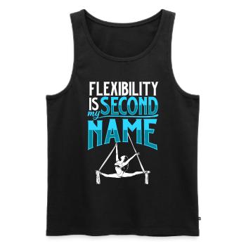 Flexibility is my second name - Aerial Silk - Männer Premium Bio Tank Top - Schwarz - Vorne - AI Model Male 178 light (178cm)