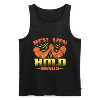 Real men hold hands - arm wrestling - Men's Premium Organic Tank Top - black - Front - Michal (187cm)