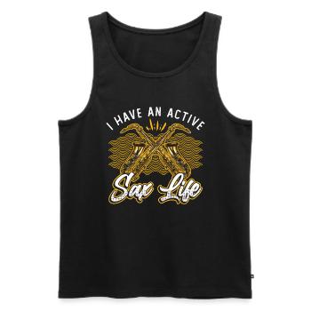 J’ai une vie active de saxophone, saxophone jazz - Débardeur bio Premium Homme - noir - Devant - AI Model Male 178 light (178cm)