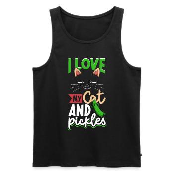 I love my cat and pickles - Gurken - Männer Premium Bio Tank Top - Schwarz - Vorne - AI Model Male 178 light (178cm)