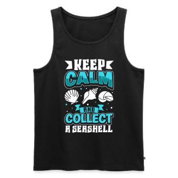 Keep Calm and Collect a Seashell - Muschelsammler - Men's Premium Organic Tank Top - black - Front - AI Model Male 178 light (178cm)