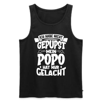 Ich habe nicht gepupst - Mein Popo hat nur gelacht - Männer Premium Bio Tank Top - Schwarz - Vorne - Michal (187cm)