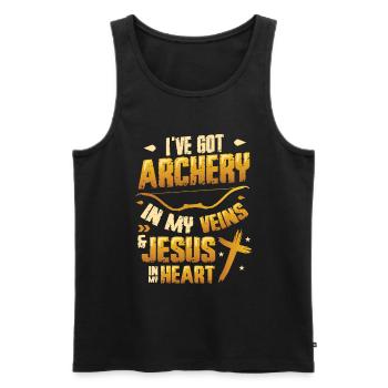 Archer religieux, Tir à l’arc - Débardeur bio Premium Homme - noir - Devant - Michal (187cm)
