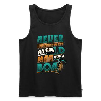 Never underestimate an old man with a boat - Men's Premium Organic Tank Top - black - Front - Michal (187cm)