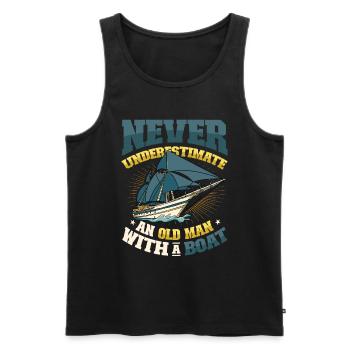 Never underestimate an old man with a boat - Men's Premium Organic Tank Top - black - Front - Michal (187cm)