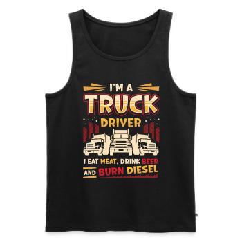 Le chauffeur de camion mange de la viande et boit de la bière - Débardeur bio Premium Homme - noir - Devant - Michal (187cm)