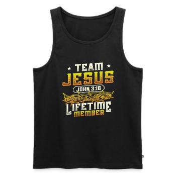 Team Jesus, John 3:16, Lifelong Member - Men's Premium Organic Tank Top - black - Front - AI Model Male 178 light (178cm)
