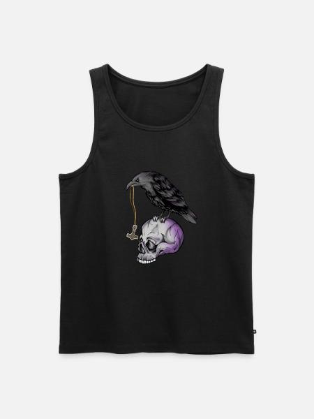 Gothic crow with Mjölnir necklace on skull - Goth - Men's Premium Organic Tank Top - black