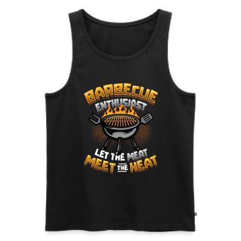 Amateurs de barbecue. La viande sur le gril - Débardeur bio Premium Homme - noir - Devant - AI Model Male 178 light (178cm)