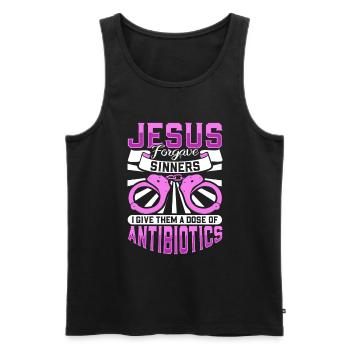 Jesus forgives sinners - nurses in the penitentiary system - Men's Premium Organic Tank Top - black - Front - AI Model Male 178 light (178cm)