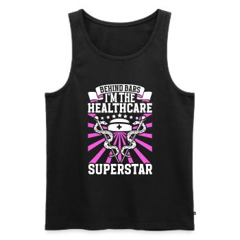 Superstar als Pflegekraft im Strafvollzug - Männer Premium Bio Tank Top - Schwarz - Vorne - Michal (187cm)