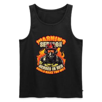 Slogan des pompiers, Brigade de pompiers volontaires - Débardeur bio Premium Homme - noir - Devant - Michal (187cm)