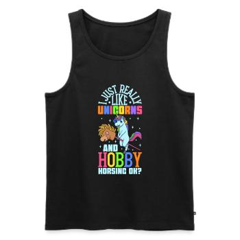 J’aime les licornes et les hobby horsing - Débardeur bio Premium Homme - noir - Devant - Michal (187cm)