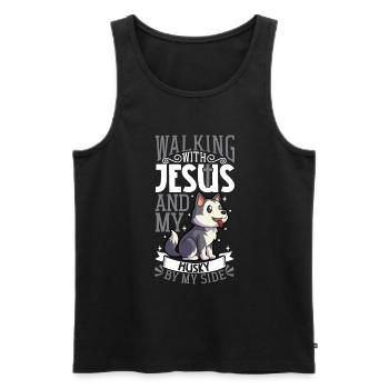 Jesus and Dog - Siberian Husky - Men's Premium Organic Tank Top - black - Front - AI Model Male 178 light (178cm)