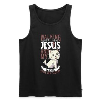 Jesus and Dog - West Highland Terrier - Men's Premium Organic Tank Top - black - Front - AI Model Male 178 light (178cm)