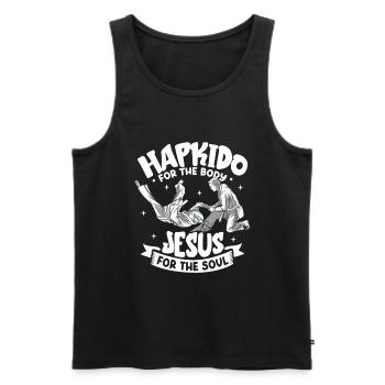 Jesus für die Seele - Hapkido für den Körper - Männer Premium Bio Tank Top - Schwarz - Vorne - Michal (187cm)