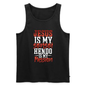 Jesus und Kendo sind meine Leidenschaft - Männer Premium Bio Tank Top - Schwarz - Vorne - Michal (187cm)