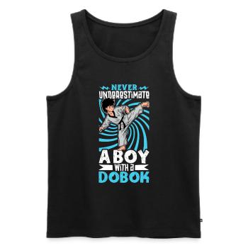 Ne sous-estimez jamais le garçon au Dobok - Tang Soo Do - Débardeur bio Premium Homme - noir - Devant - Michal (187cm)