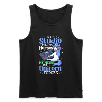 Unicorn Forces at the Mixing Desk - Sound Engineer - Men's Premium Organic Tank Top - black - Front - AI Model Male 178 light (178cm)