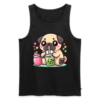 Bubble Tea Boba Milk Kawaii Anime Dog Pug - Men's Premium Organic Tank Top - black - Front - Michal (187cm)